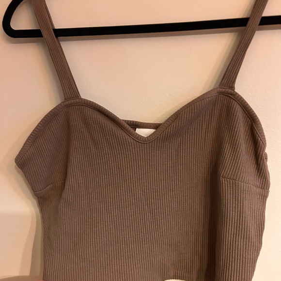 H&M Ribbed Sweetheart Crop Camisole in Brown - Picture 2 of 3